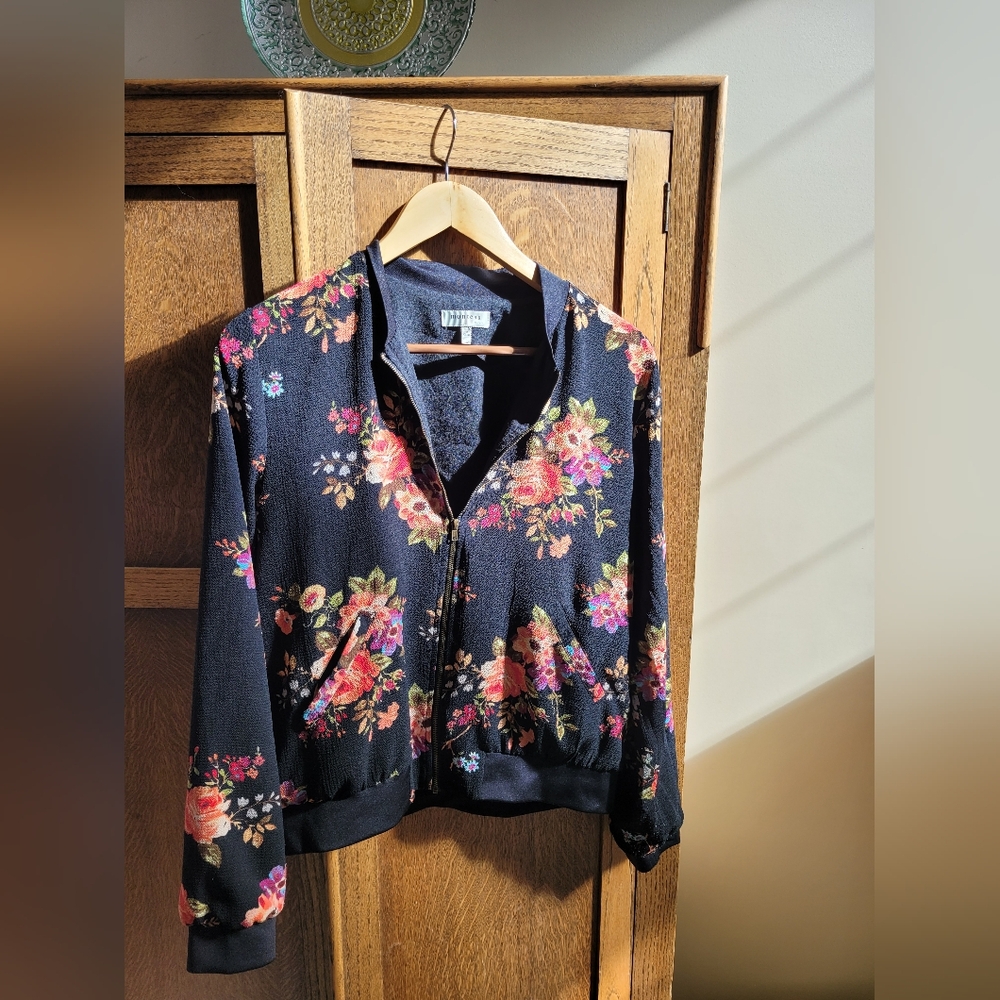 Black floral bomber jacket